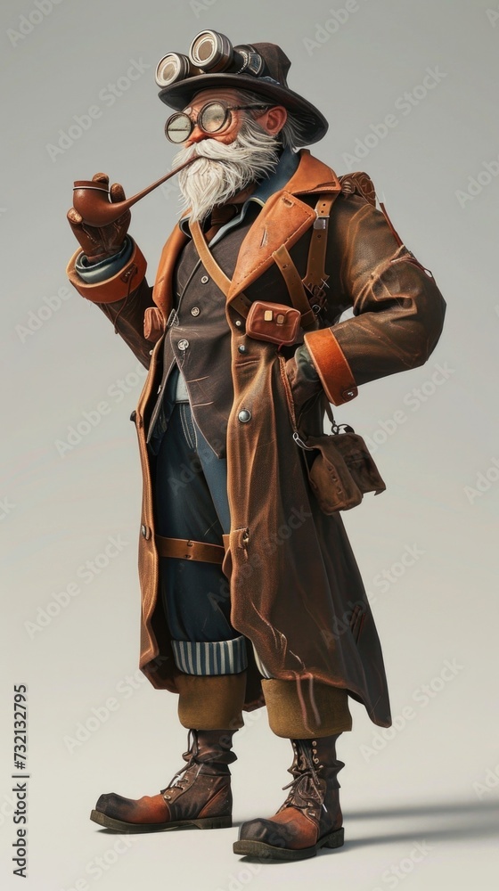Cartoon digital avatar of an older, experienced Steampunk Airship Captain with a long coat and a pipe. Cartoon digital avatar of an older, experienced Steampunk Airship Captain with a long coat and a pipe.