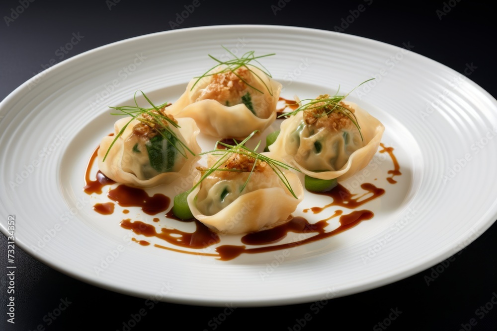 a large plate filled with seafood fried dumplings a large plate filled with seafood fried dumplings