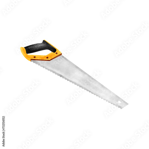 Hand saw isolated on white background. Watercolor hand saw illustration