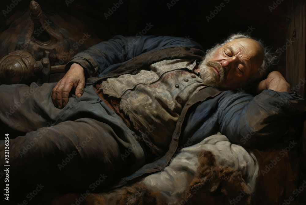 Dreaming Senior man sleeping. Funny break. Generate Ai Dreaming Senior man sleeping. Funny break. Generate Ai