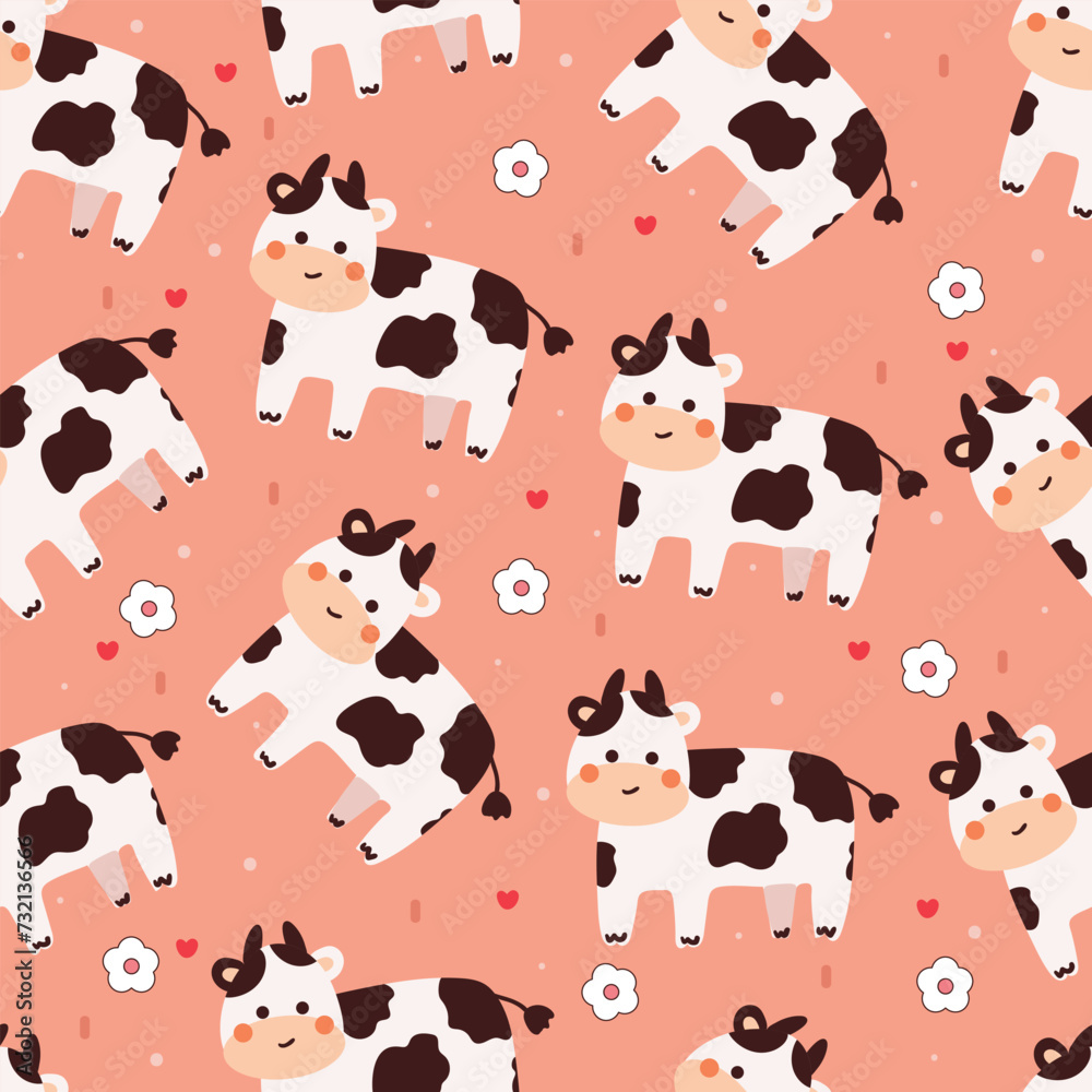 seamless pattern cartoon cow. cute animal wallpaper illustration for gift wrap paper