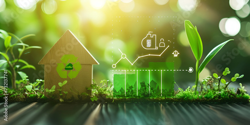 Plant growth icon chart under experiment green house gases effecting plant's growth  photo