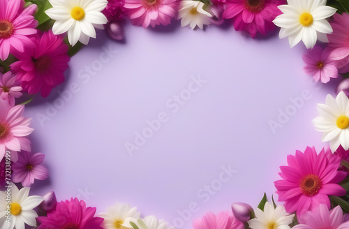 Floral banner with tulip rose buds spring flowers and leaves on a light blue table background. Greeting card with place for valentine's day, birthday, mother's day, wedding and spring holidays text