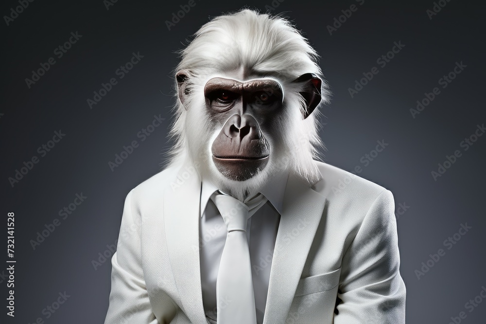 Monkey white suit. Shirt business. Generate Ai Monkey white suit. Shirt business. Generate Ai
