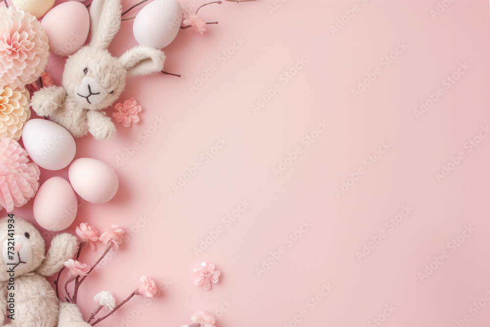 Cute Easter Bunny with pastel pink background 