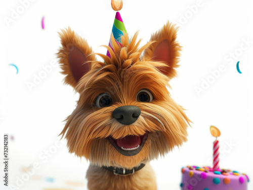 a cute dog celebrating birthday, smiling, white background, hyperrealistic, cinematography hd 32k --ar 4:3 --style raw --v 6 Job ID: 8a10a272-a933-4df9-8393-a925e4e266e0