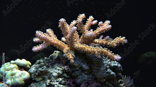 Hill Coral in the solid black background