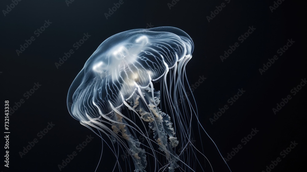 Crystal Jellyfish in the solid black background
