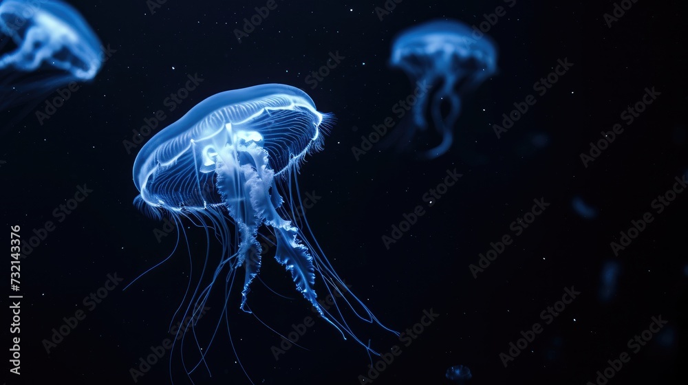 Moon Jellyfish in the solid black background