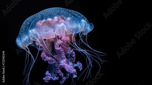 Flower Hat Jellyfish in the solid black background © hakule