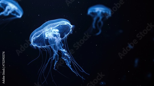 Moon Jellyfish in the solid black background © hakule