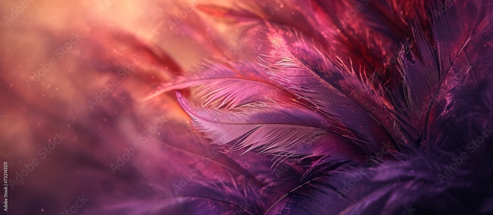 Fototapeta premium A beautiful close-up shot capturing the intricate details of a vibrant purple and pink feather, set against a softly blurred background.
