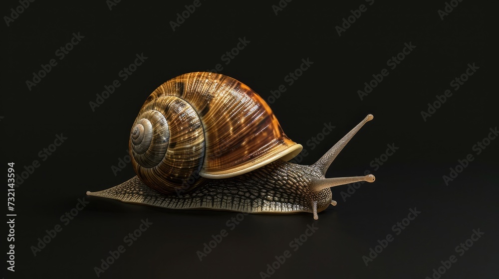 Snail in the solid black background Snail in the solid black background