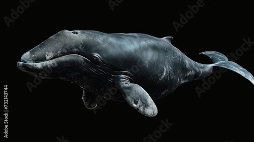 Bowhead Whale in the solid black background