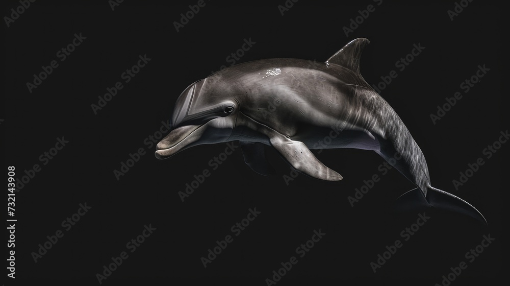 Bottlenose Dolphin in the solid black background