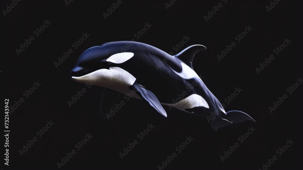 Killer Whale (Orca) in the solid black backgroun Killer Whale (Orca) in the solid black backgroun