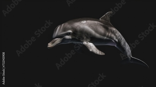Bottlenose Dolphin in the solid black background