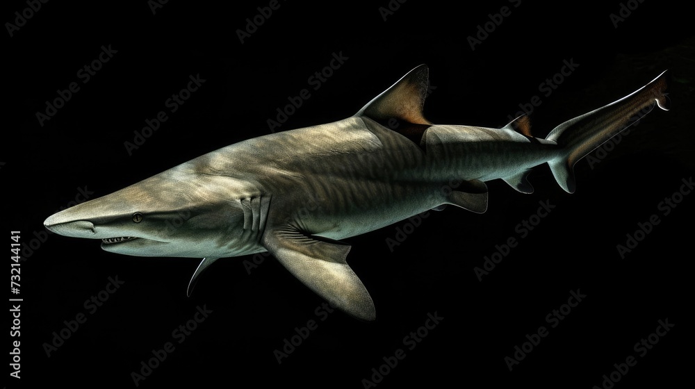 Ganges Shark in the solid black background