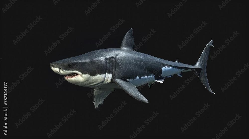 Fototapeta premium Great White Shark in the solid black background