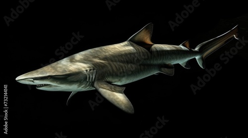 Ganges Shark in the solid black background