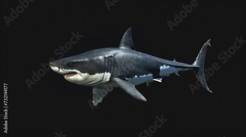 Great White Shark in the solid black background