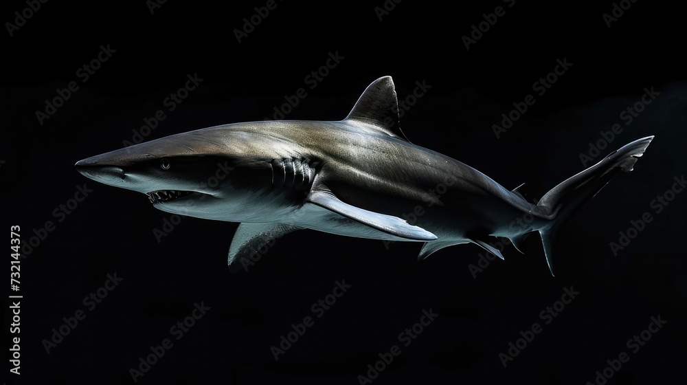 Fototapeta premium Whirl Shark in the solid black background