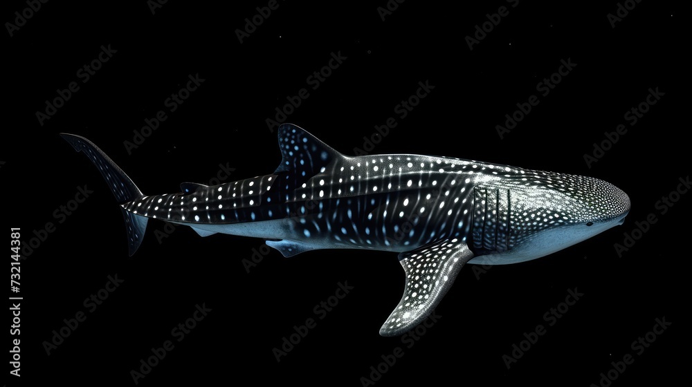 Naklejka premium Whale Shark in the solid black background
