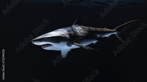 Shark in the solid black background