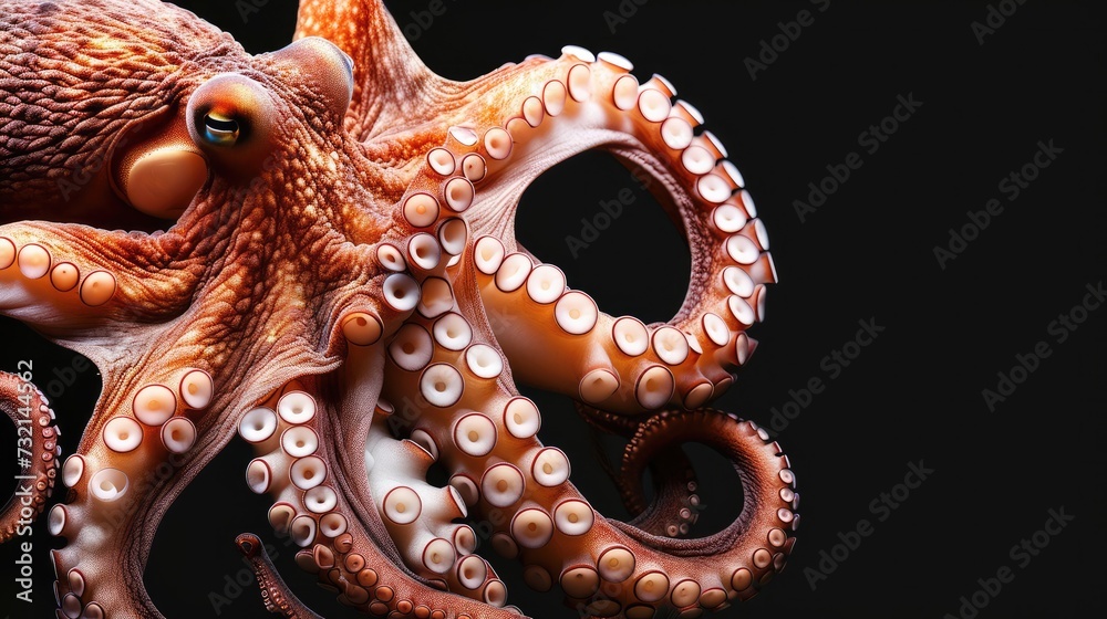 Obraz premium Common Octopus in the solid black background