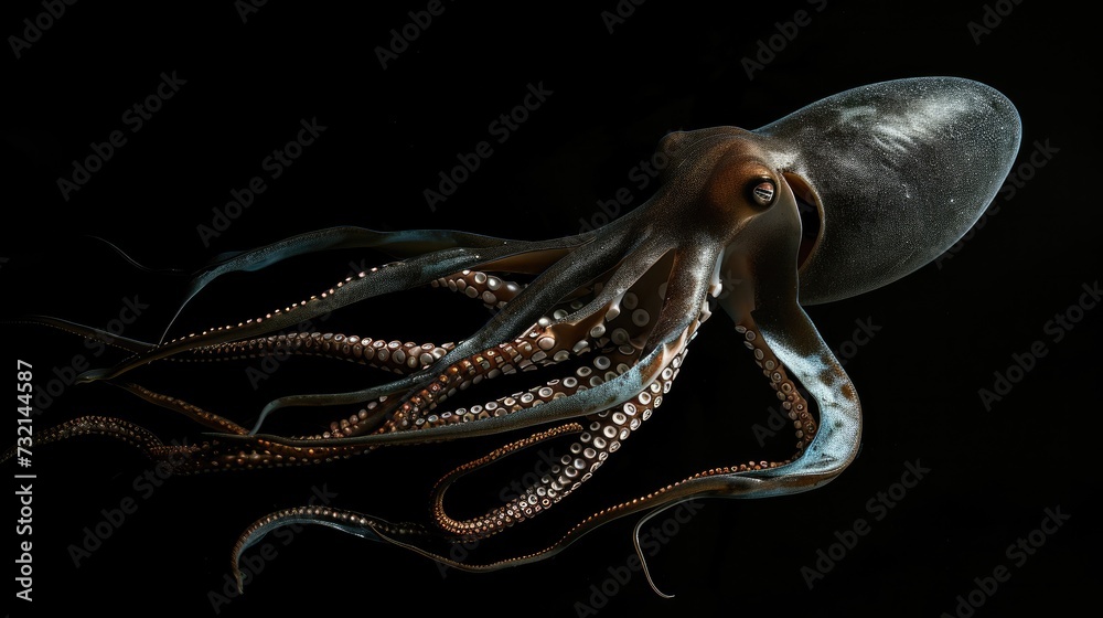 Fototapeta premium Giant Squid in the solid black background