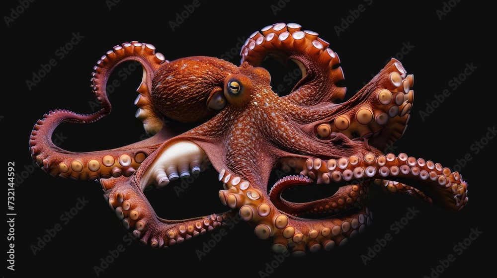Obraz premium Giant Pacific Octopus in the solid black background