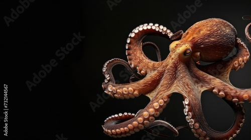 Common Octopus in the solid black background