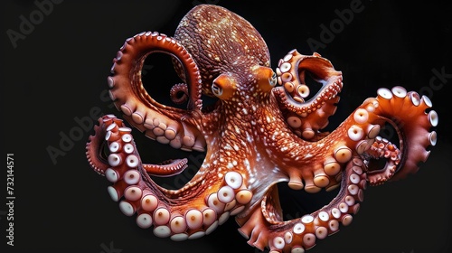 Giant Pacific Octopus in the solid black background © hakule
