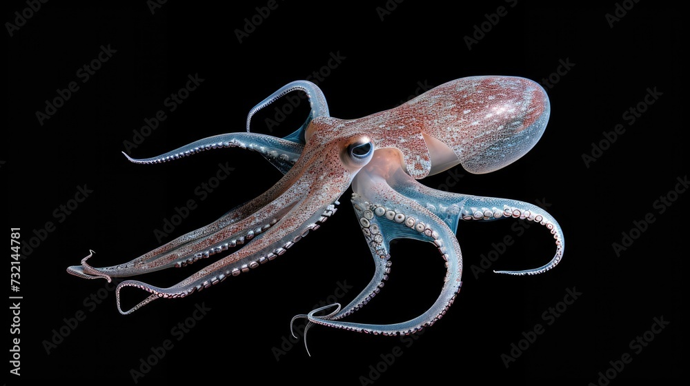 Fototapeta premium Japanese Flying Squid in the solid black background