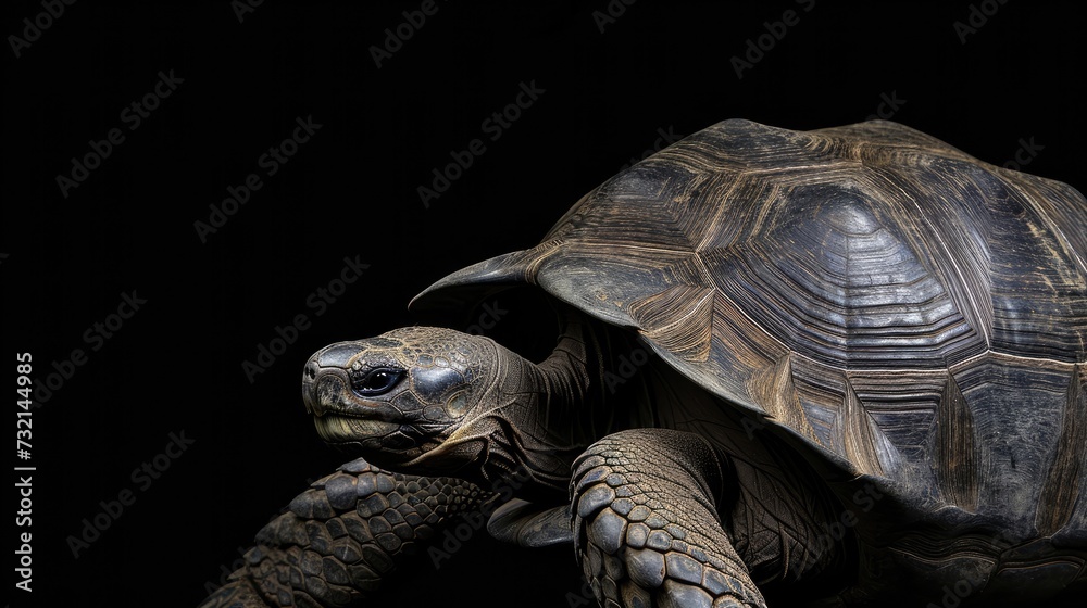 Cape Verde Giant Tortoise in the solid black background
