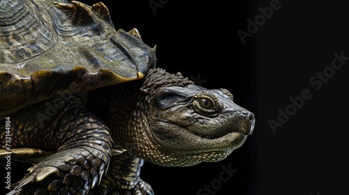 Alligator Snapping Turtle in the solid black background