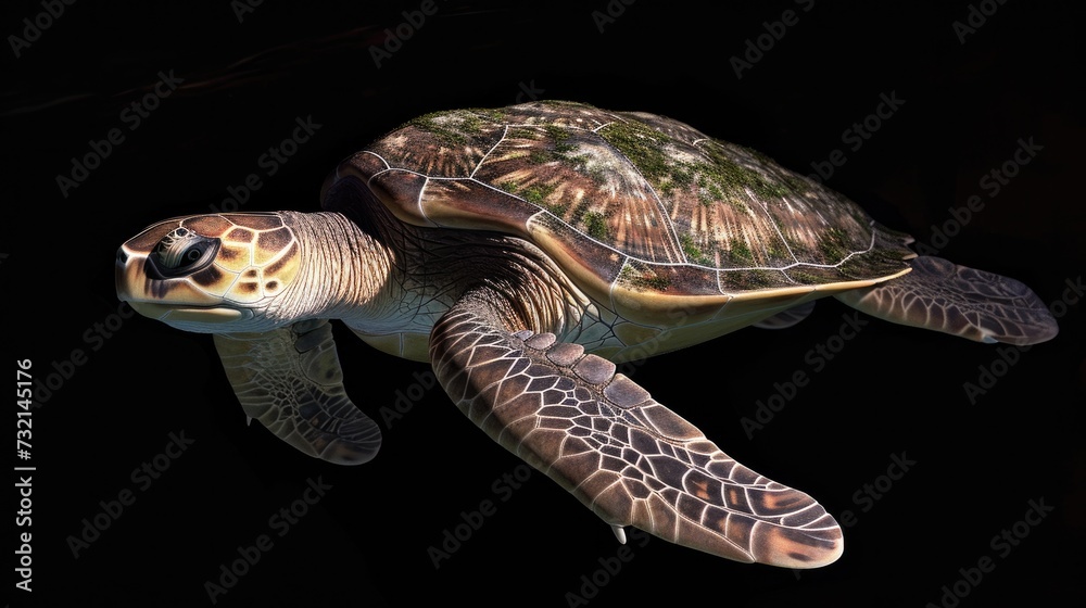 Fototapeta premium Olive Ridley Turtle in the solid black background