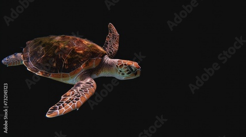 Loggerhead Turtle in the solid black background