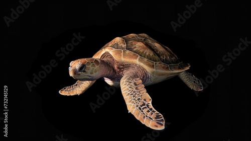 Loggerhead Turtle in the solid black background