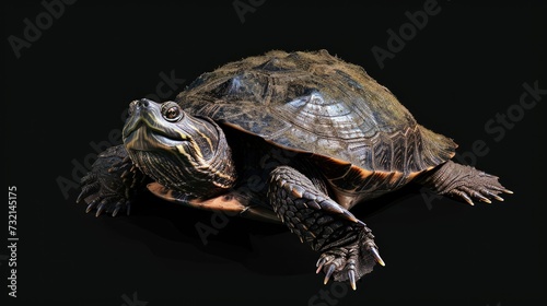 Malayan Snapping Turtle in the solid black background