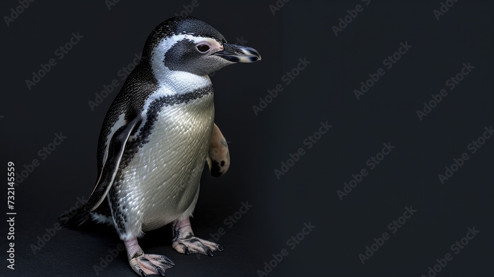 Obraz premium Little Penguin in the solid black background,