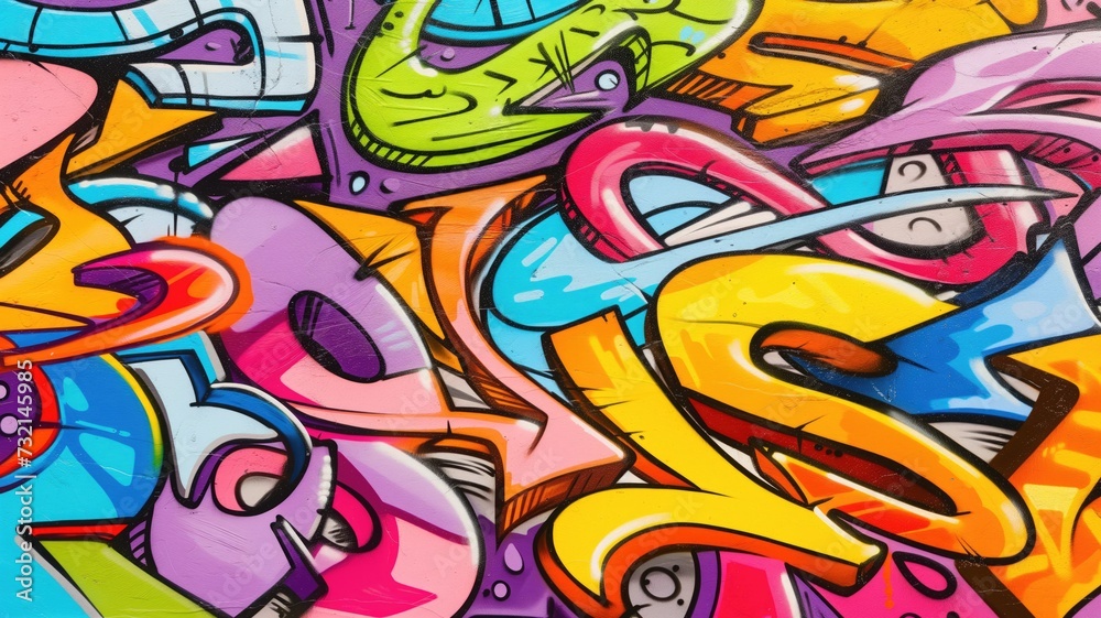 Colorful graffiti art on urban wall; street culture and vibrant creativity concept