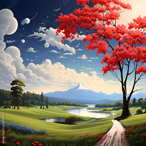 landscape with trees and clouds Generative AI