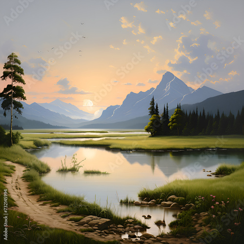 lake in the mountains Generative AI