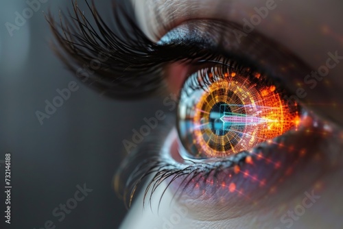 Human Cyborg AI Eye color vision deficiency epidemiology. Eye macular hole optic nerve lens retinal vein occlusion color vision. Visionary iris reflection sight pseudoisochromatic plates eyelashes photo