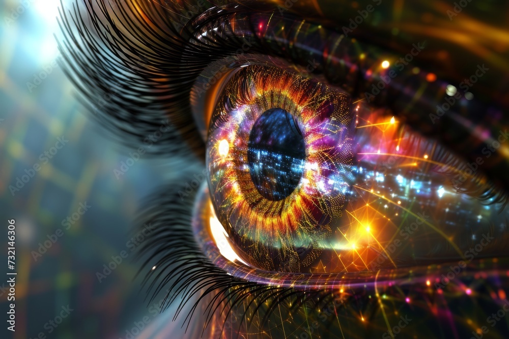 Human AI Eye green. Eye optic nerve tumors optic nerve lens