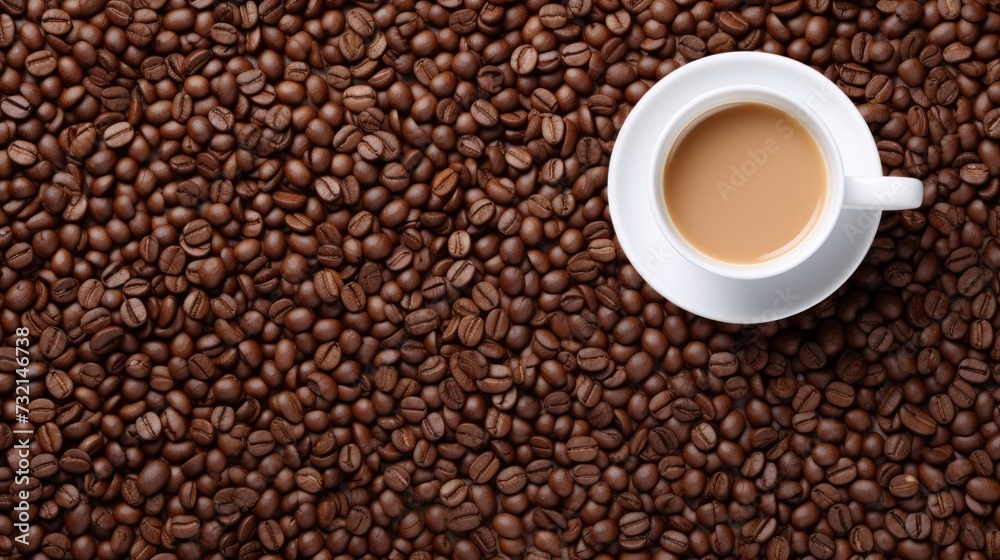Coffee cup and coffee beans. Neural network AI generated art Coffee cup and coffee beans. Neural network AI generated art