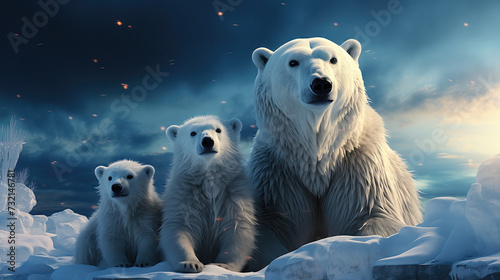 Polar polar bear with children in the north photo