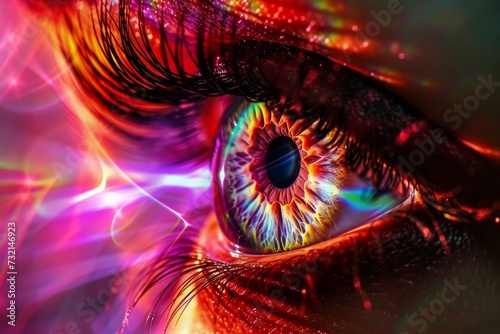 Human Cyborg AI Eye color vision theories. Eye inclusivity optic nerve lens eyelid closure color vision. Visionary iris lens epithelial cell proliferation sight Antiglaucoma eye drop eyelashes photo