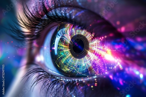 Human Cyborg AI Eye color vision adaptation. Eye optic nerve sheath fenestration optic nerve lens brown eye color vision. Visionary iris disambiguation sight visionary solutions eyelashes photo